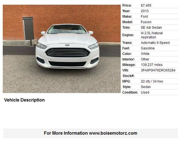 2013 Ford Fusion SE ~~~~SUPER CLEAN~~~~~~AMAZING ON GAS~~~~ - cars &... for sale in Boise, ID – photo 2