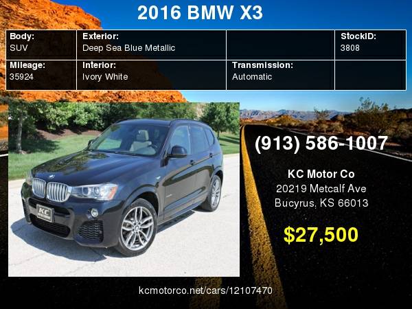 2016 BMW X3 xDrive28i All Vehicles Pre Inspected for sale in Bucyrus, KS – photo 24