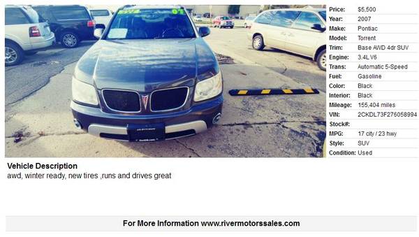 2007 Pontiac Torrent Base AWD 4dr SUV 155404 Miles - cars & trucks -... for sale in Portage, WI – photo 2