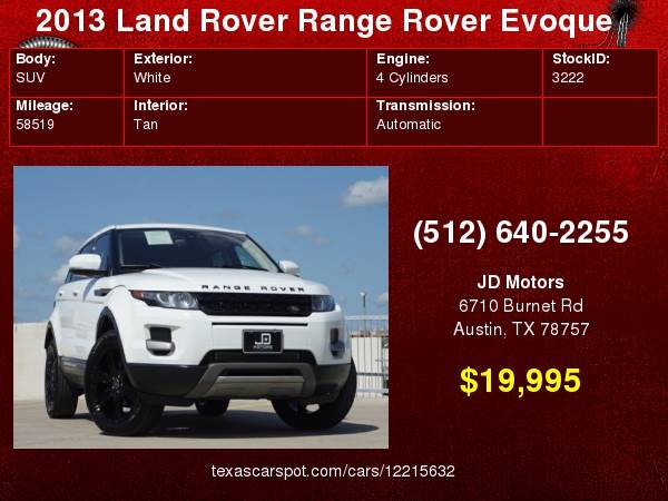 2013 Land Rover Range Evoque *(( WHITE - LOW MILES ))* HOTTEST DEAL for sale in Austin, TX – photo 24