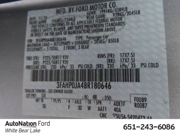 2011 Ford Fusion SEL SKU:BR180646 Sedan for sale in White Bear Lake, MN – photo 19