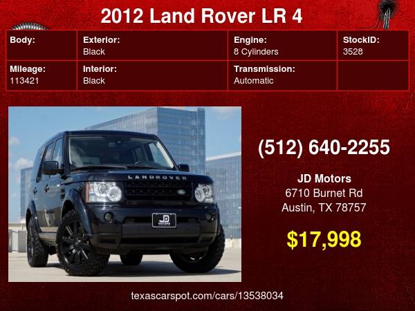 2012 Land Rover LR4 *(( Triple Black LR-4 ))* LR 4 with 3rd Row -... for sale in Austin, TX – photo 24