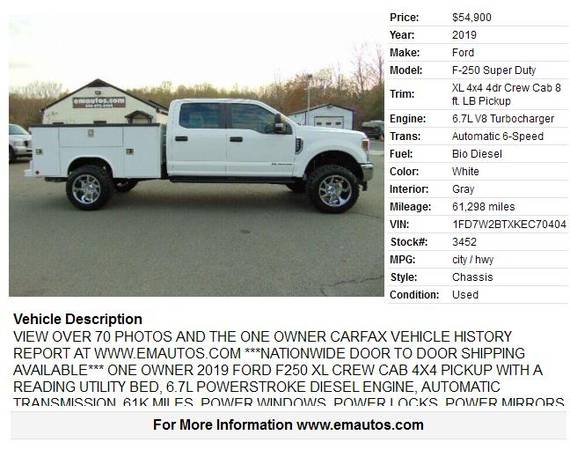 2019 Ford F-250 Super Duty XL w/Reading Utility Bed One Owner for sale in LOCUST GROVE, VA – photo 2