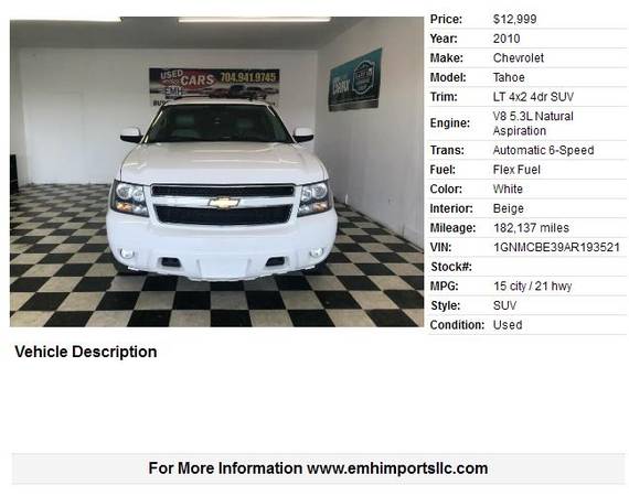 2010 Chevrolet Tahoe for sale in Monroe, NC – photo 2