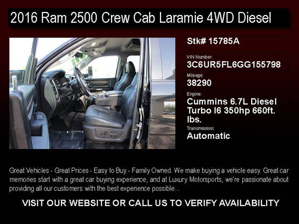15785A - 2016 Ram 2500 Crew Cab Laramie 4WD Diesel Cummins TURBO for sale in Phoenix, AZ – photo 2