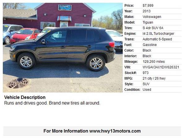 2013 Volkswagen Tiguan S 4dr SUV 6A 129260 Miles for sale in Wisconsin dells, WI – photo 2