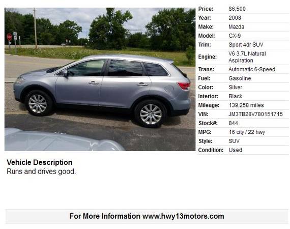 2008 Mazda CX-9 Sport 4dr SUV 139258 Miles - cars & trucks - by... for sale in Wisconsin dells, WI – photo 2