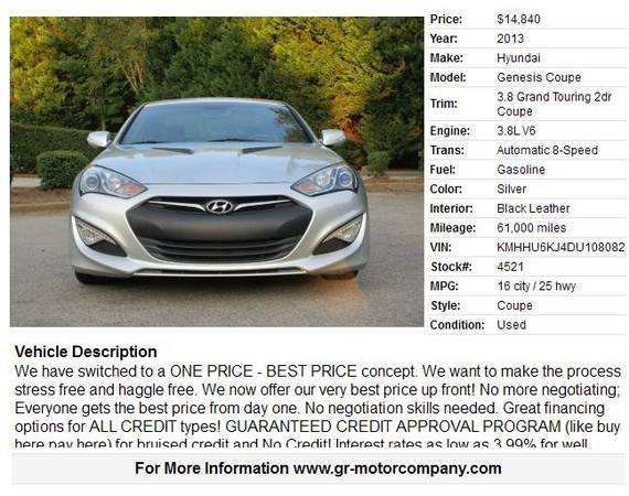 2013 Hyundai Genesis GT Coupe-New tires, Leather, NAV, Bluetooth, NICE for sale in Garner, NC – photo 2