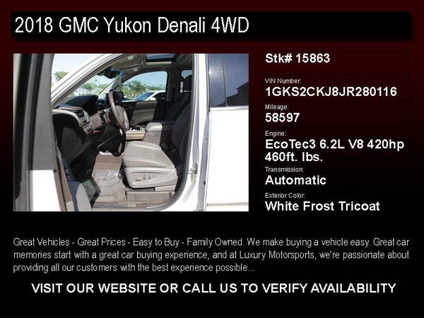15863 - 2018 GMC Yukon Denali 4WD White Frost Tricoat 18 suv - cars for sale in Phoenix, AZ – photo 2