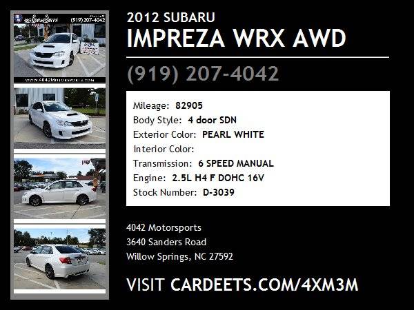 2012 SUBARU IMPREZA WRX AWD COBB TUNER UPGRADED EXHAUST ALLOYS BT! -... for sale in Willow Springs, NC – photo 22