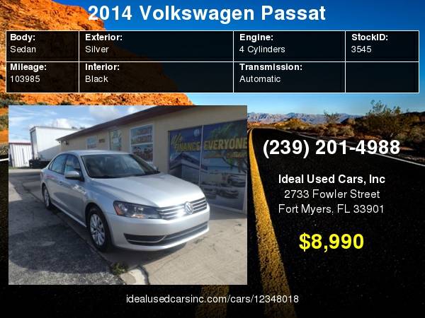 2014 Volkswagen Passat 4dr Sdn 1.8T Auto Wolfsburg Ed PZEV with Front for sale in Fort Myers, FL