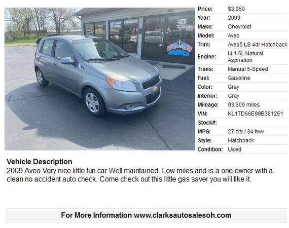 2009 Chevrolet Aveo Aveo5 LS 4dr Hatchback 93609 Miles - cars & for sale in Middletown, OH – photo 2