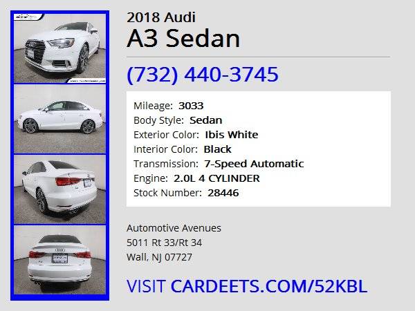 2018 Audi A3 Sedan, Ibis White - - by dealer - vehicle for sale in Wall, NJ – photo 22