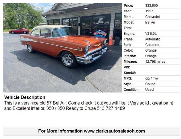 1957 Chevrolet Bel Air 2 door, sweet car - - by dealer for sale in Middletown, OH – photo 2