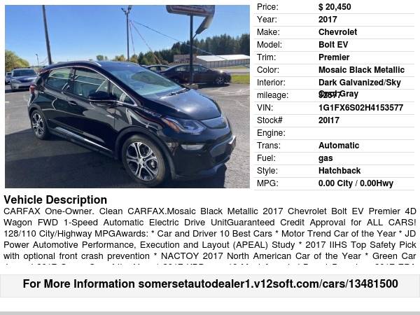 2017 CHEVROLET BOLT EV PREMIER CALL/TEXT D - cars & trucks - by... for sale in Somerset, MN – photo 18