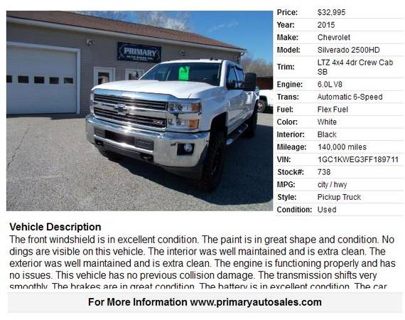 2015 CHEVY SILVERADO 2500 LTZ LIFTED - - by dealer for sale in Sabattus, ME – photo 2