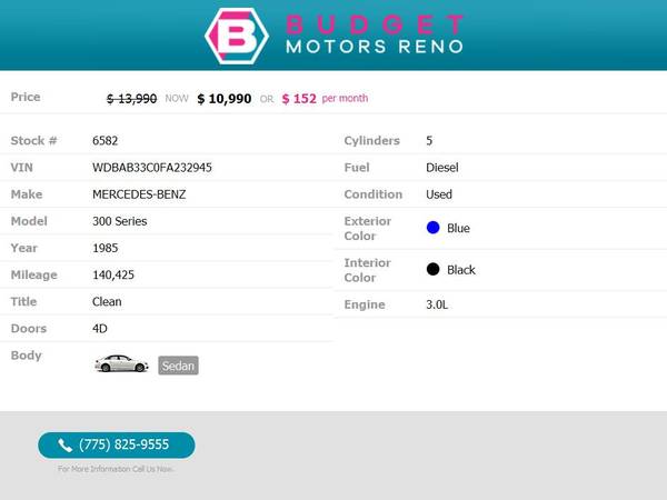 1985 Mercedes-Benz *300* *Series* Sedan $10,990 for sale in Reno, NV – photo 2