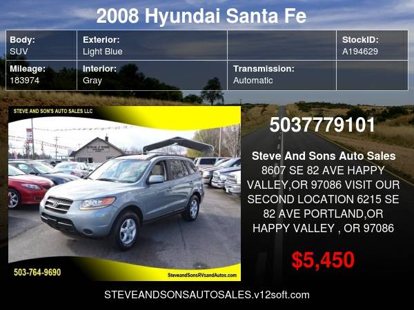 2008 Hyundai Santa Fe GLS AWD 4dr SUV - - by dealer for sale in Happy valley, OR – photo 17