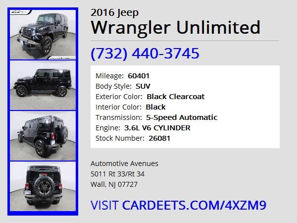 2016 Jeep Wrangler Unlimited, Black Clearcoat - cars & trucks - by... for sale in Wall, NJ – photo 22