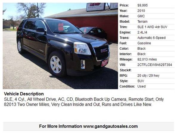 2010 GMC Terrain SLE 1 AWD 4dr SUV 82013 Miles - - by for sale in Merrill, WI – photo 2