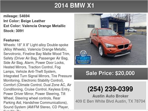 2014 BMW X1 sDrive28i Certified Pre-Owned w/FREE Warranty - cars & for sale in Austin, TX – photo 8