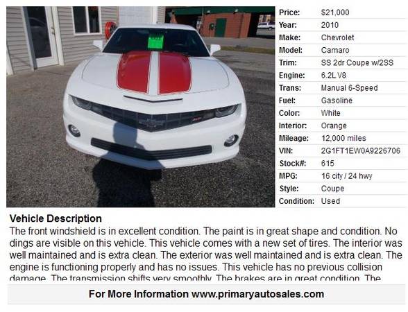 2010 CAMARO 2SS 12,000 MILES CAMMED!! for sale in Sabattus, ME – photo 2