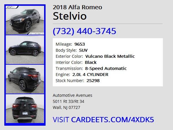 2018 Alfa Romeo Stelvio, Vulcano Black Metallic - cars & trucks - by... for sale in Wall, NJ – photo 22