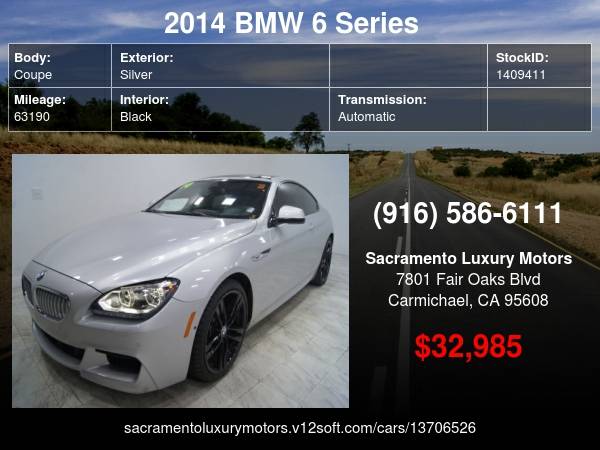 2014 BMW 6 Series 650i M PKG 2dr Coupe LOW MILES LOADED WARRANTY... for sale in Carmichael, CA – photo 23