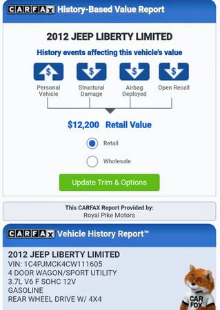 2012 JEEP LIBERTY LIMITED 4X4 76K MILES ONLY, PERFECT+3 MONTH WARRANTY for sale in Front Royal, VA – photo 2