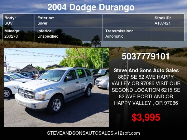 2004 Dodge Durango SLT 4WD 4dr SUV - - by dealer for sale in Happy valley, OR – photo 22