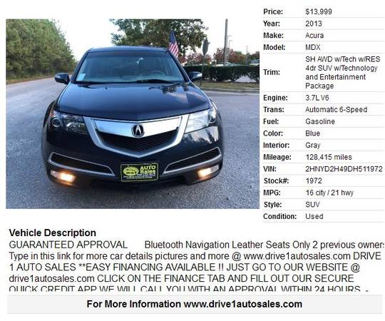 2013 Acura MDX SH AWD w/Tech w/RES 4dr SUV w/Technology and Entertainm for sale in Wake Forest, NC – photo 2