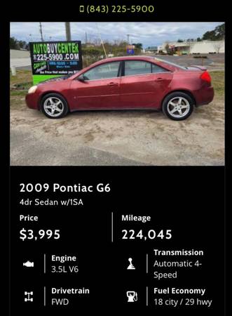 Pontiac G6 - - by dealer - vehicle automotive sale for sale in Charleston Afb, SC