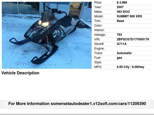 2007 SKI DOO SUMMIT 800 XRS BASE BAD CREDIT OK - cars & trucks - by... for sale in Somerset, MN – photo 9