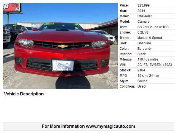 LOOK 2014 CHEVY CAMARO SS JUST IN! - - by dealer for sale in Nampa, ID – photo 2