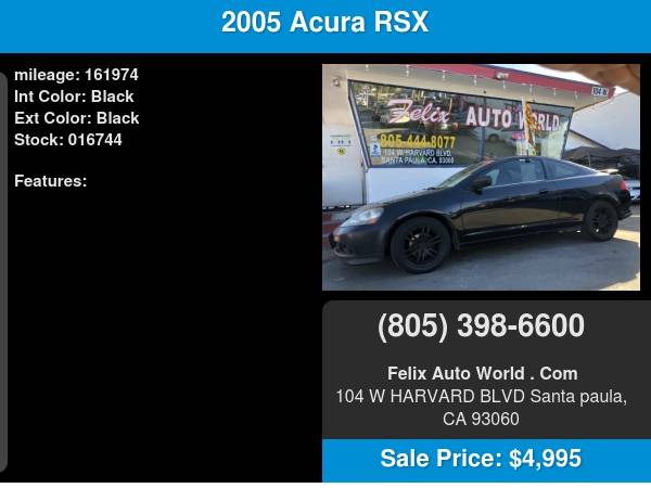 2005 Acura RSX 2dr Cpe AT www.FelixAutoWorld.com - cars & trucks -... for sale in Santa Paula, CA – photo 12