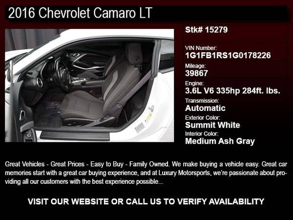 *15279- 2016 Chevrolet Camaro LT Carfax 1-Owner w/BU Cam and Nav 16 ch for sale in Phoenix, AZ – photo 2