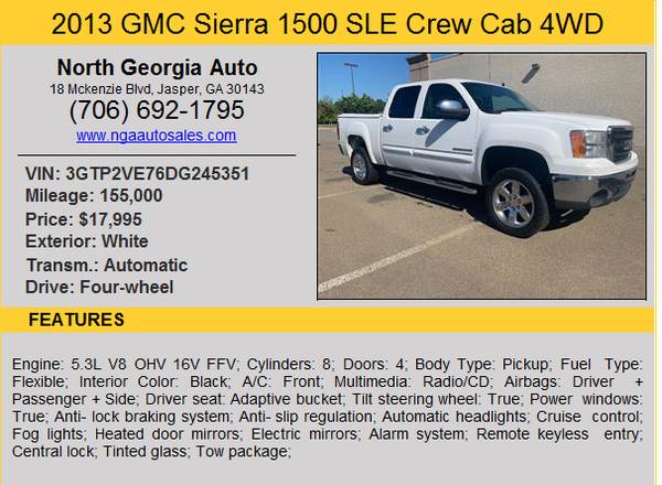 2013 GMC Sierra 1500 SLE Crew Cab 4WD for sale in Jasper, GA – photo 10