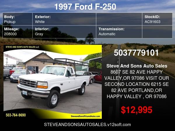1997 Ford F-250 XL 2dr 4WD Standard Cab LB HD - - by for sale in Happy valley, OR – photo 21
