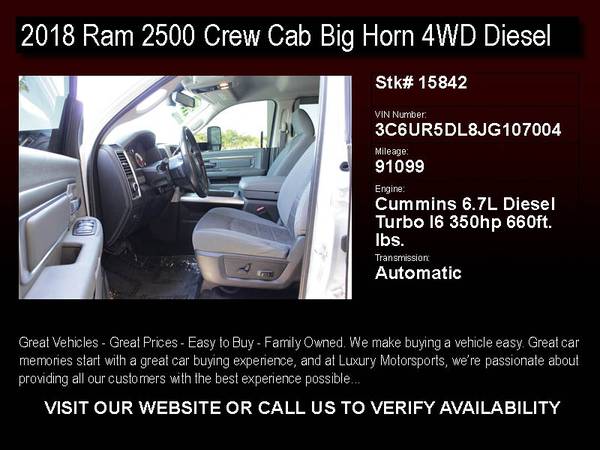 15842 - 2018 Ram 2500 Crew Cab Big Horn 4WD Diesel CARFAX 1-Owner for sale in Phoenix, AZ – photo 2