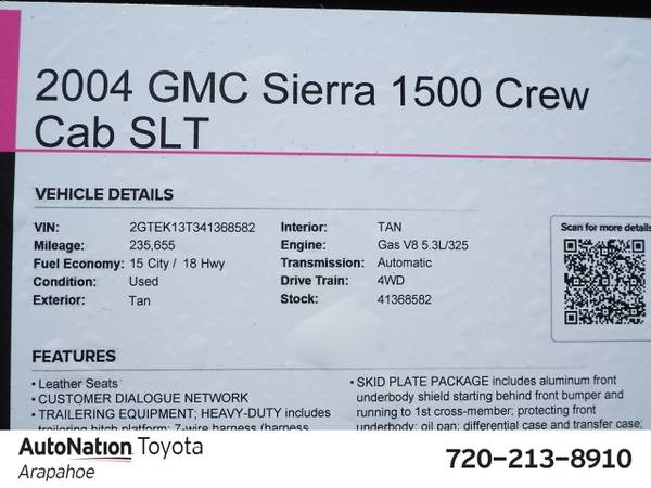 2004 GMC Sierra 1500 SLT 4x4 4WD Four Wheel Drive SKU:41368582 for sale in Englewood, CO – photo 24