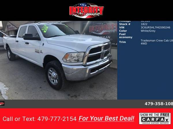 2017 RAM 2500 Tradesman Crew Cab LWB pickup White for sale in Bethel Heights, AR