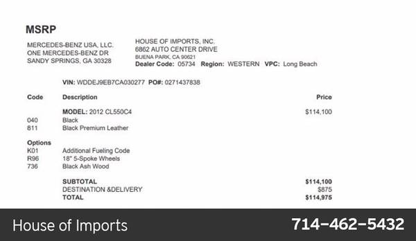 2012 Mercedes-Benz CL-Class CL 550 AWD All Wheel Drive SKU:CA030277... for sale in Buena Park, CA – photo 2