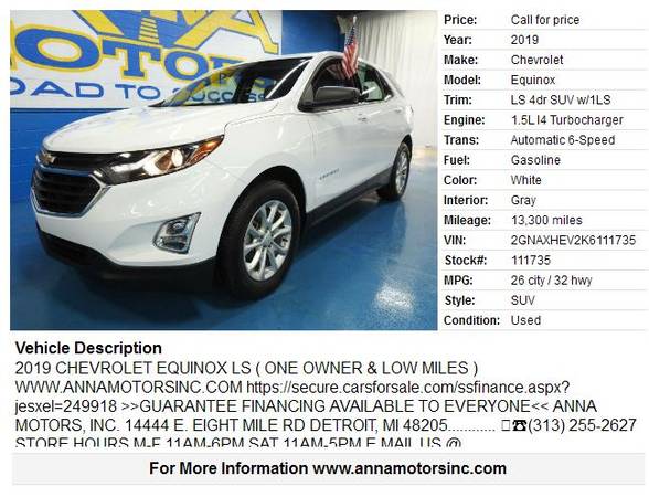 2019 CHEVROLET EQUINOX LT,PAYMENT STARTING@$279*-APPLY ONLINE OR... for sale in Detroit, MI – photo 2