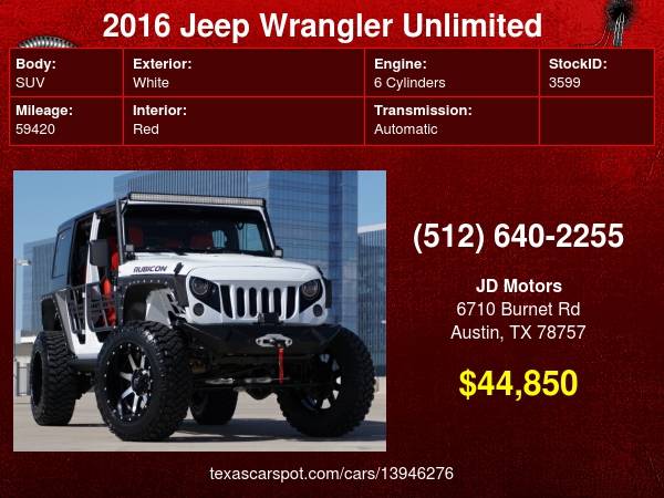 2016 Jeep Wrangler Unlimited 4dr (1 OF A KIND RUBICON HARD ROCK) for sale in Austin, TX – photo 24