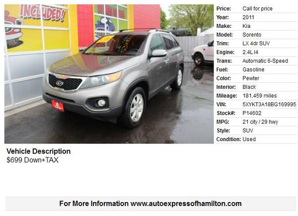 2011 Kia Sorento 699 Down TAX BUY HERE PAY HERE for sale in Hamilton, OH – photo 2