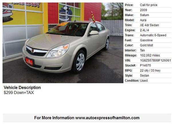 2009 Saturn Aura 299 Down TAX BUY HERE PAY HERE for sale in Hamilton, OH – photo 2