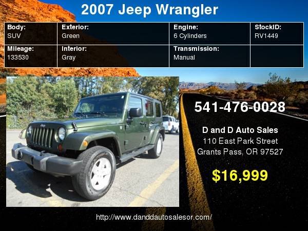 2007 Jeep Wrangler 4WD 4dr Unlimited Sahara D AND D AUTO for sale in Grants Pass, OR