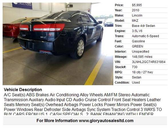 2010 LINCOLN MKZ SUNROOF LEATHER NEW TIRES SERVICE RECORDS $5995... for sale in REYNOLDSBURG, OH – photo 2