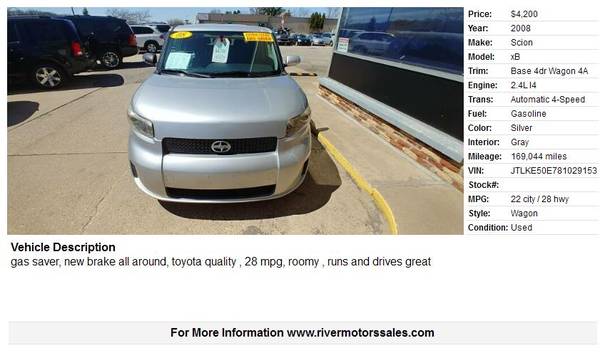 2008 Scion xB Base 4dr Wagon 4A 169044 Miles - cars & trucks - by... for sale in Portage, WI – photo 2