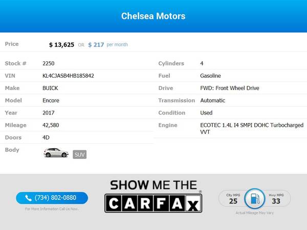 $217/mo - 2017 Buick Encore Preferred - Easy Financing! - cars &... for sale in Chelsea, MI – photo 2